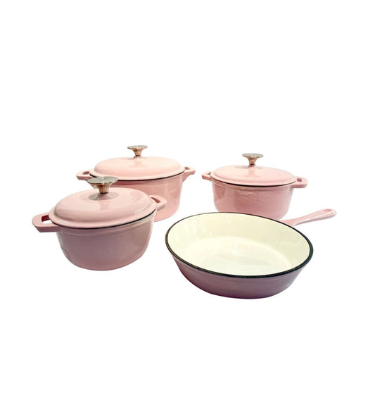 7pcs Authentic paste pink Cast Iron Set