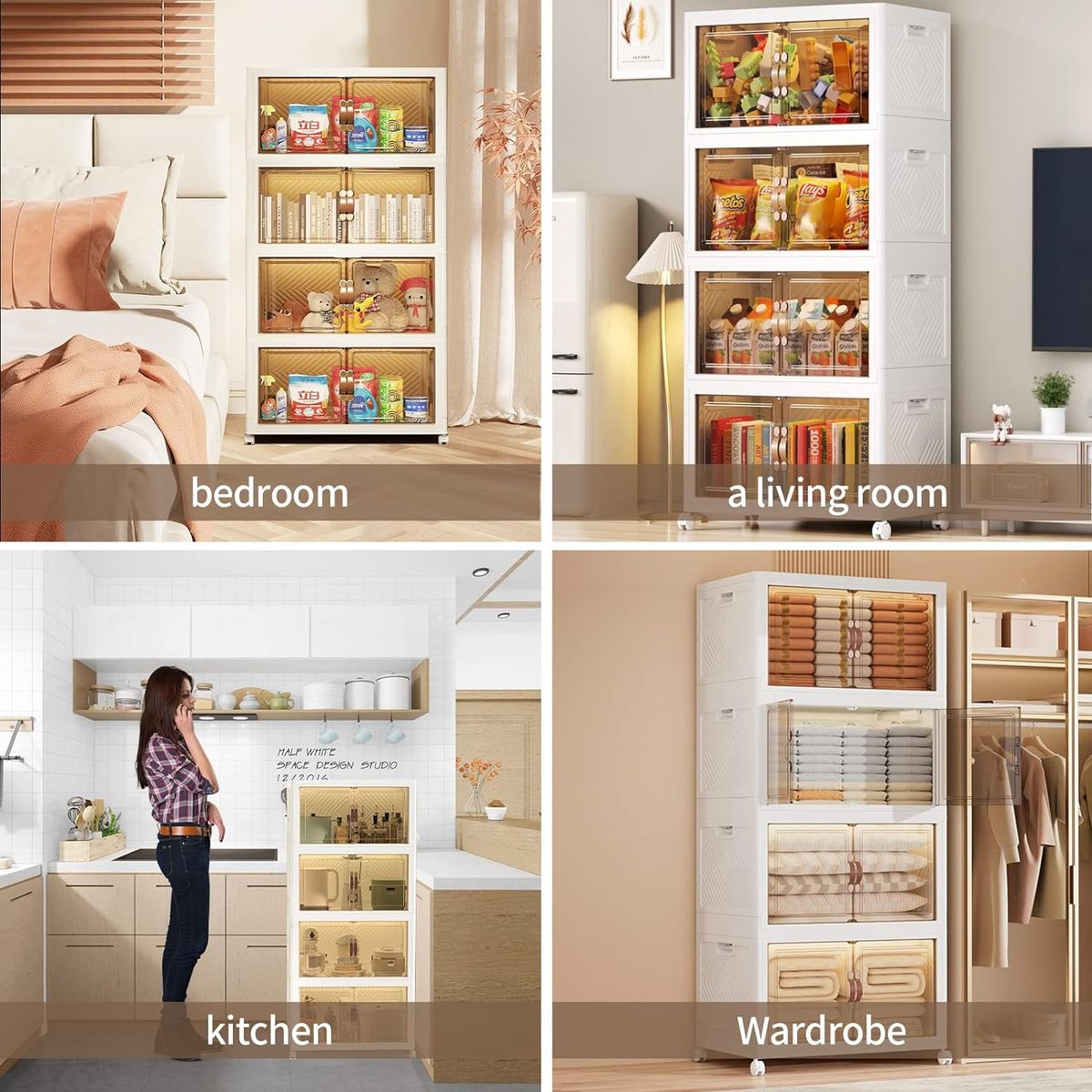 FlexiFold™ Multi-Purpose Mobile Storage Cabinet – 4-Tier Modular Organizer