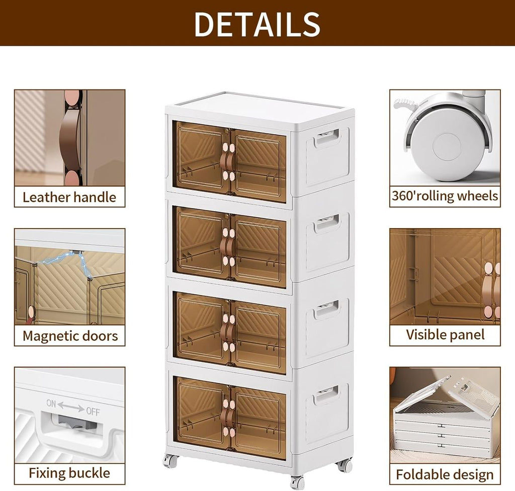 FlexiFold™ Multi-Purpose Mobile Storage Cabinet – 4-Tier Modular Organizer
