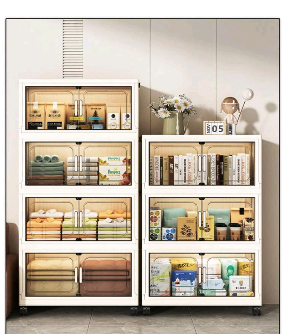 FlexiFold™ Multi-Purpose Mobile Storage Cabinet – 4-Tier Modular Organizer
